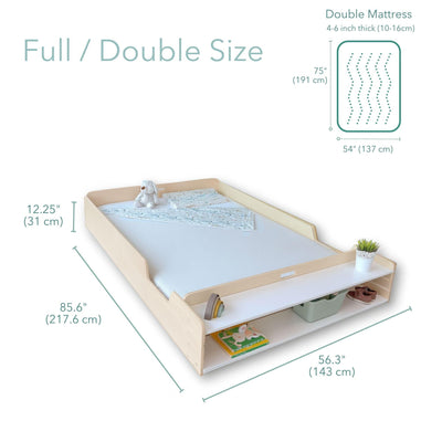 APPLE FULL - Montessori Floor Bed with Shelves.