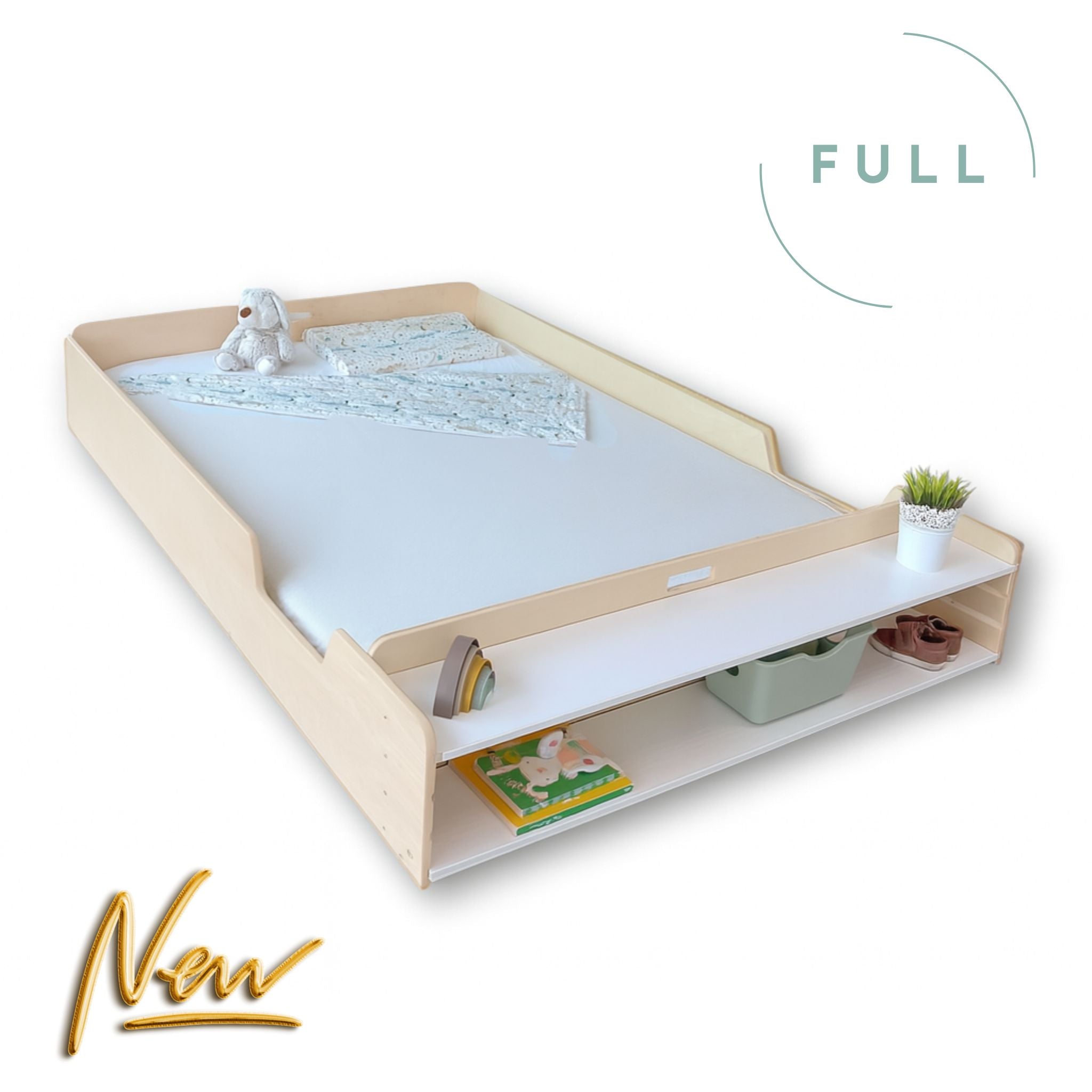 APPLE FULL - Montessori Floor Bed with Shelves
