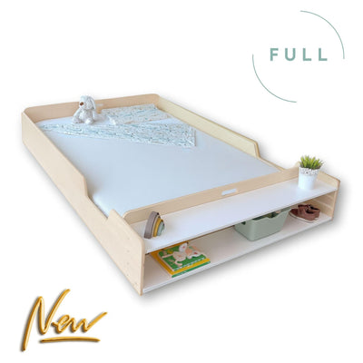 APPLE FULL - Montessori Floor Bed with Shelves.
