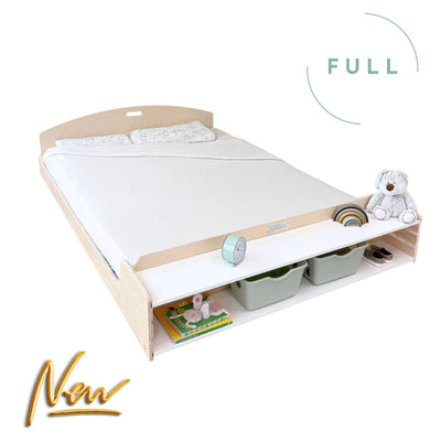 CHERRY FULL - Montessori Floor Bed with Shelves.