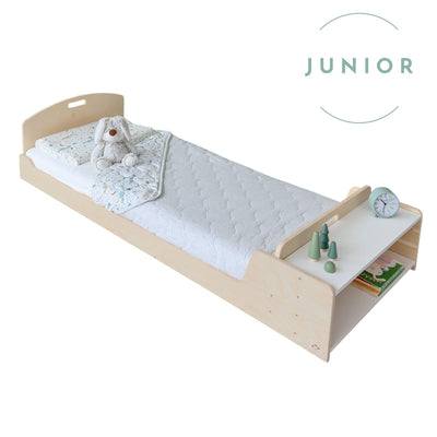 CHERRY JUNIOR - Montessori Floor Bed with Shelves.