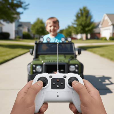 12V Green Land Rover Defender 1-Seater AWD Ride-on Truck W/ Rubber Wheels, Music Player & RC.