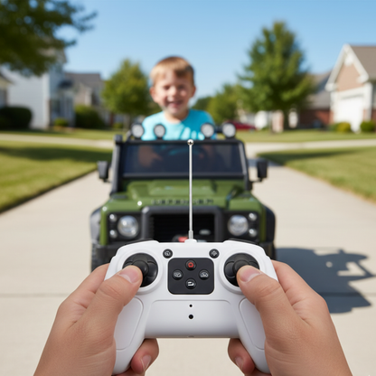 12V Green Land Rover Defender 1-Seater AWD Ride-on Truck W/ Rubber Wheels, Music Player & RC