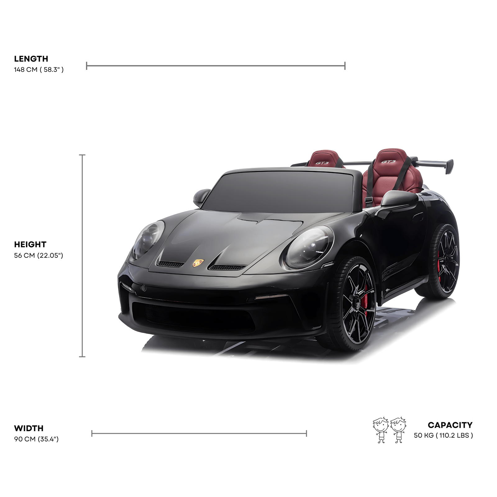 Glossy Black, Licensed LX MP4 Edition 24V/4WD Porsche 911 GT3 Kids Ride on Car W/ EVA Rubber Wheels & RC.