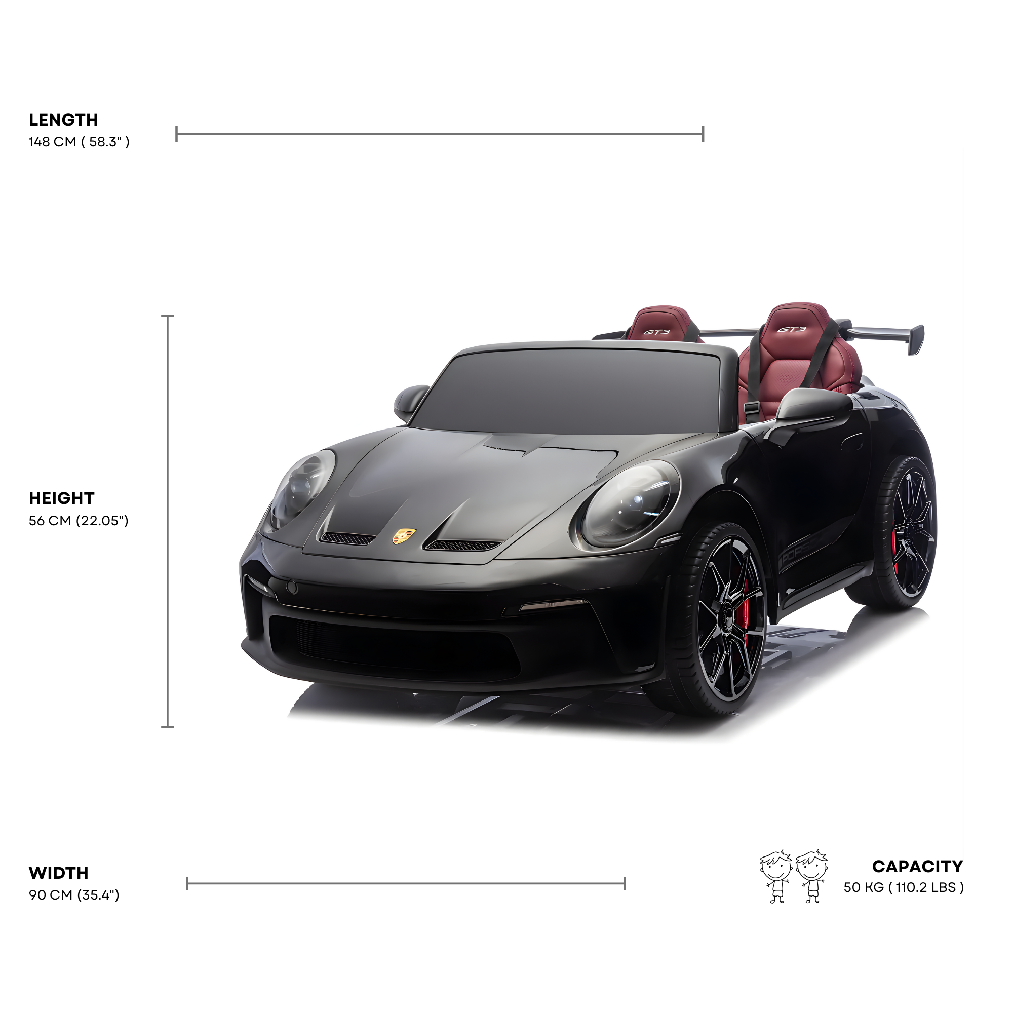 Glossy Black, Licensed LX MP4 Edition 24V/4WD Porsche 911 GT3 Kids Ride on Car W/ EVA Rubber Wheels & RC