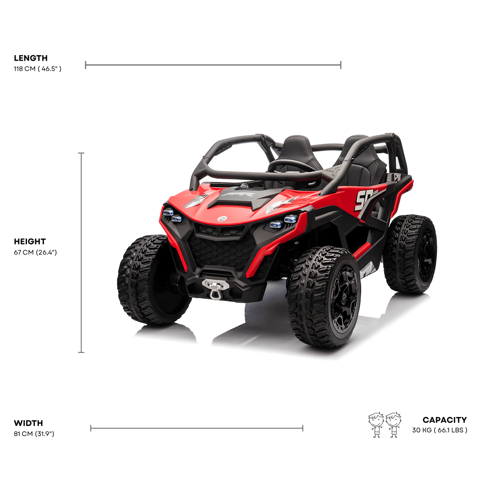 Red Power MX 2-Seater 24V 4x4 Kids' Ride-on UTV Buggy W/ EVA Rubber Wheels, Music & RC.