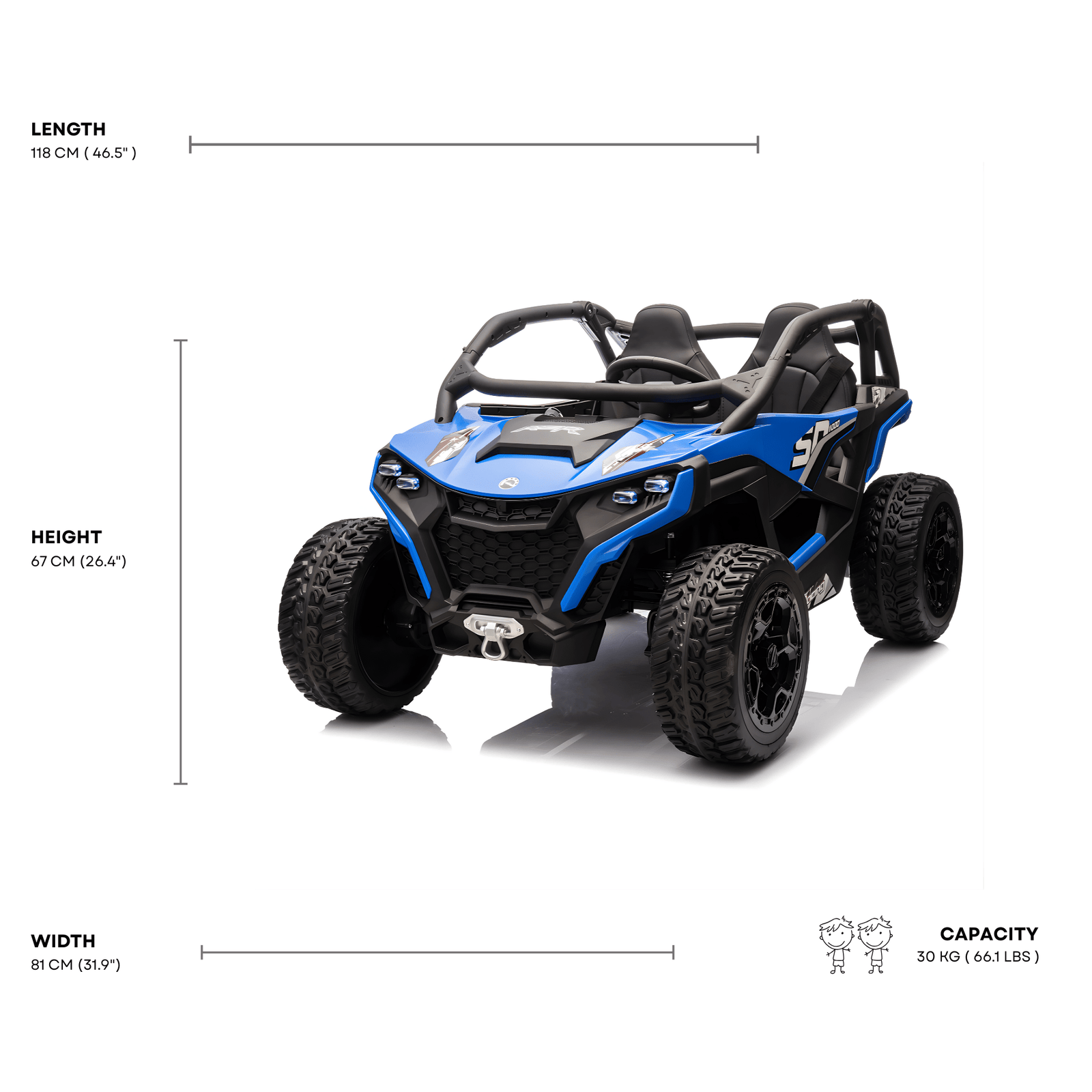 Blue Power MX 2-Seater 24V 4x4 Kids' Ride-on UTV Buggy W/ EVA Rubber Wheels, Music & RC.