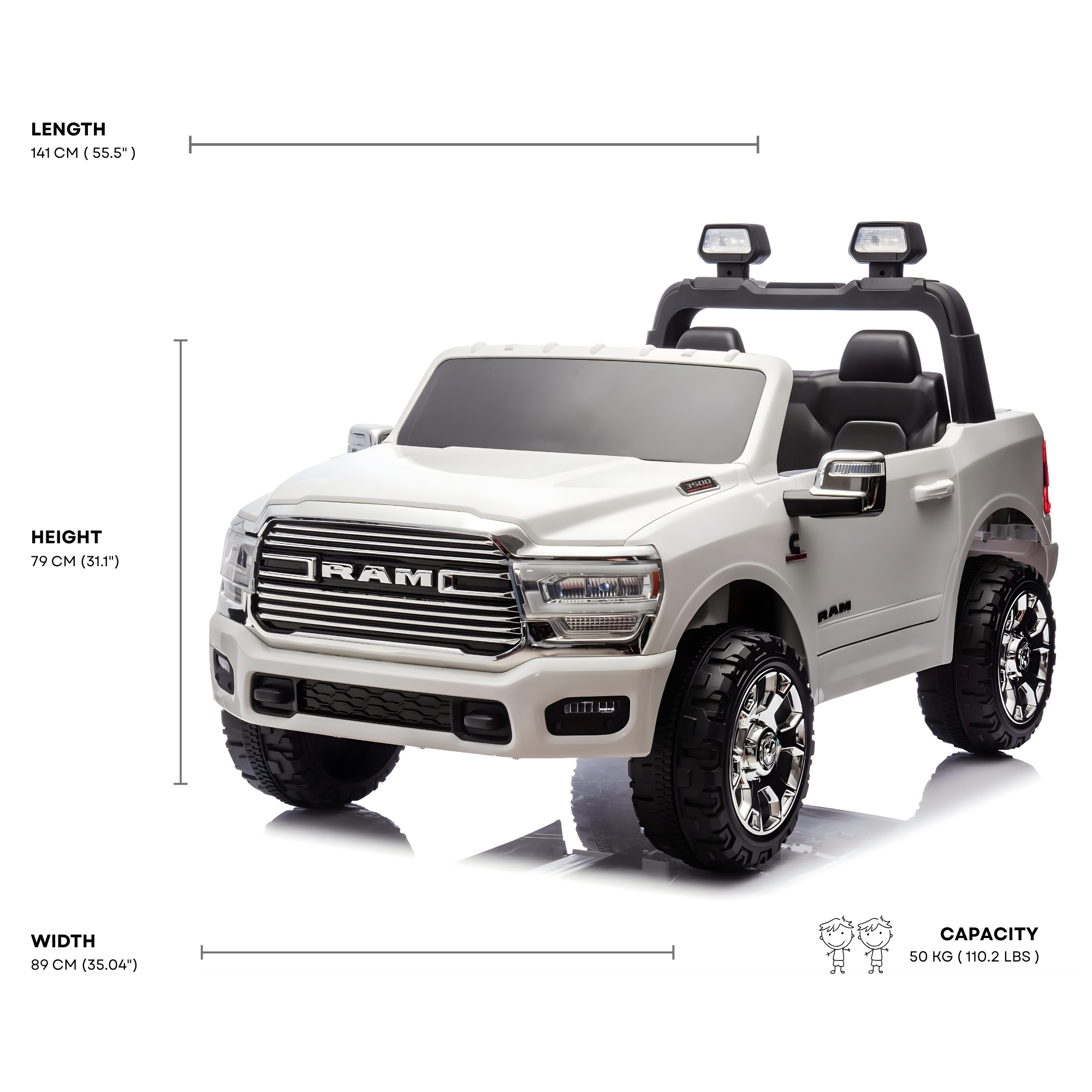 White Complete Edition XXL 2-Seater 4x4 RAM 3500 Ride-On Truck