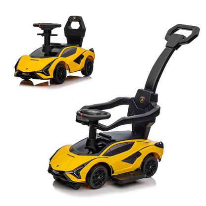 Yellow Complete Edition Lamborghini Sian 3-in-1 Push Car / Stroller W/ Detachable Handle, Safety Guards, Lights & Music