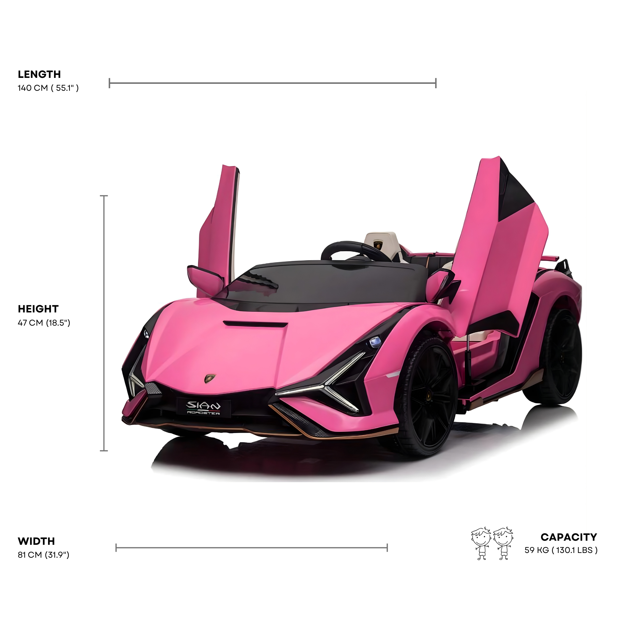 24V Luxurious Pink Lamborghini Sian 2-Seater 4x4 Ride-On Car W/ EVA Rubber Wheels, BT & RC