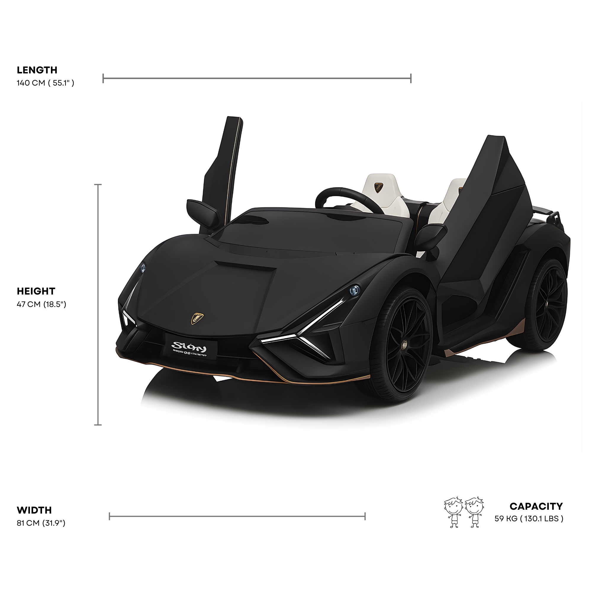 24V Luxurious Matte Black Nero Nemesis Lamborghini Sian 2-Seater Ride-On Drift Car