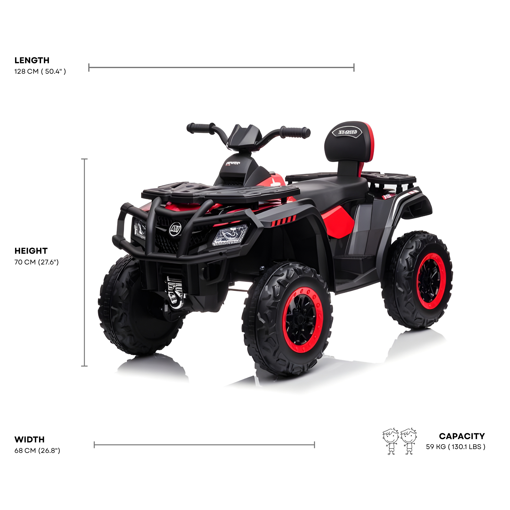 24V Red Upgraded Titan Edition 4x4 Ride-On Quad ATV W/ EVA Rubber Wheels, Bluetooth Music & Lights