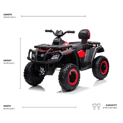 24V Red Upgraded Titan Edition 4x4 Ride-On Quad ATV W/ EVA Rubber Wheels, Bluetooth Music & Lights