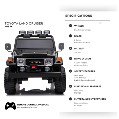 24V Black 2-Seater Premium Edition Toyota 4x4 Truck for Kids W/ EVA Rubber Wheels, Music & RC