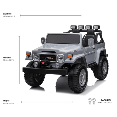 24V Grey 2-Seater Premium Edition Toyota 4x4 Truck for Kids W/ EVA Rubber Wheels, Music & RC.