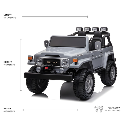 24V Grey 2-Seater Premium Edition Toyota 4x4 Truck for Kids W/ EVA Rubber Wheels, Music & RC