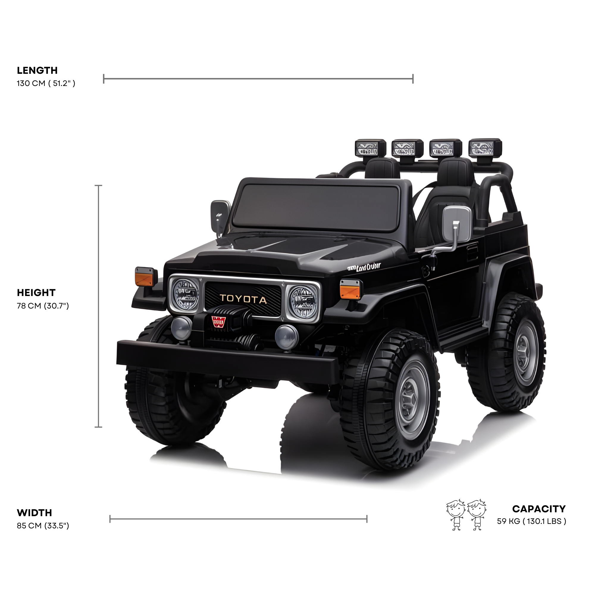 24V Black 2-Seater Premium Edition Toyota 4x4 Truck for Kids W/ EVA Rubber Wheels, Music & RC