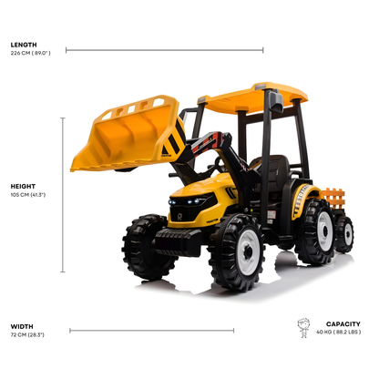 24V Kids' XXL Upgraded 6-Wheel Tractor W/ Trailer, Leather Seat, Music, Lights & RC