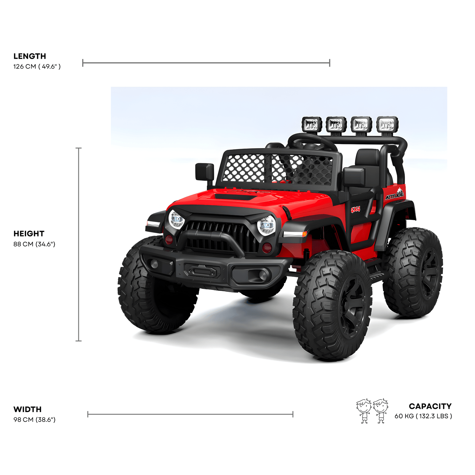 Red 24V TrailMax Edition XXL 2-Seater 24V 4X4/AWD Kids Ride on Truck W/ EVA Rubber Wheels, BT & RC.