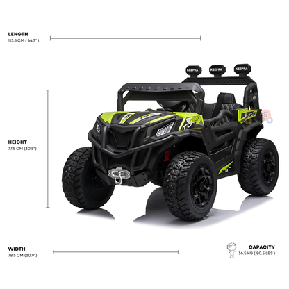 12V Green Junior Sport Utility Kids’ 4x4 Ride-On UTV Buggy W/ Rubber Wheels, Music & RC