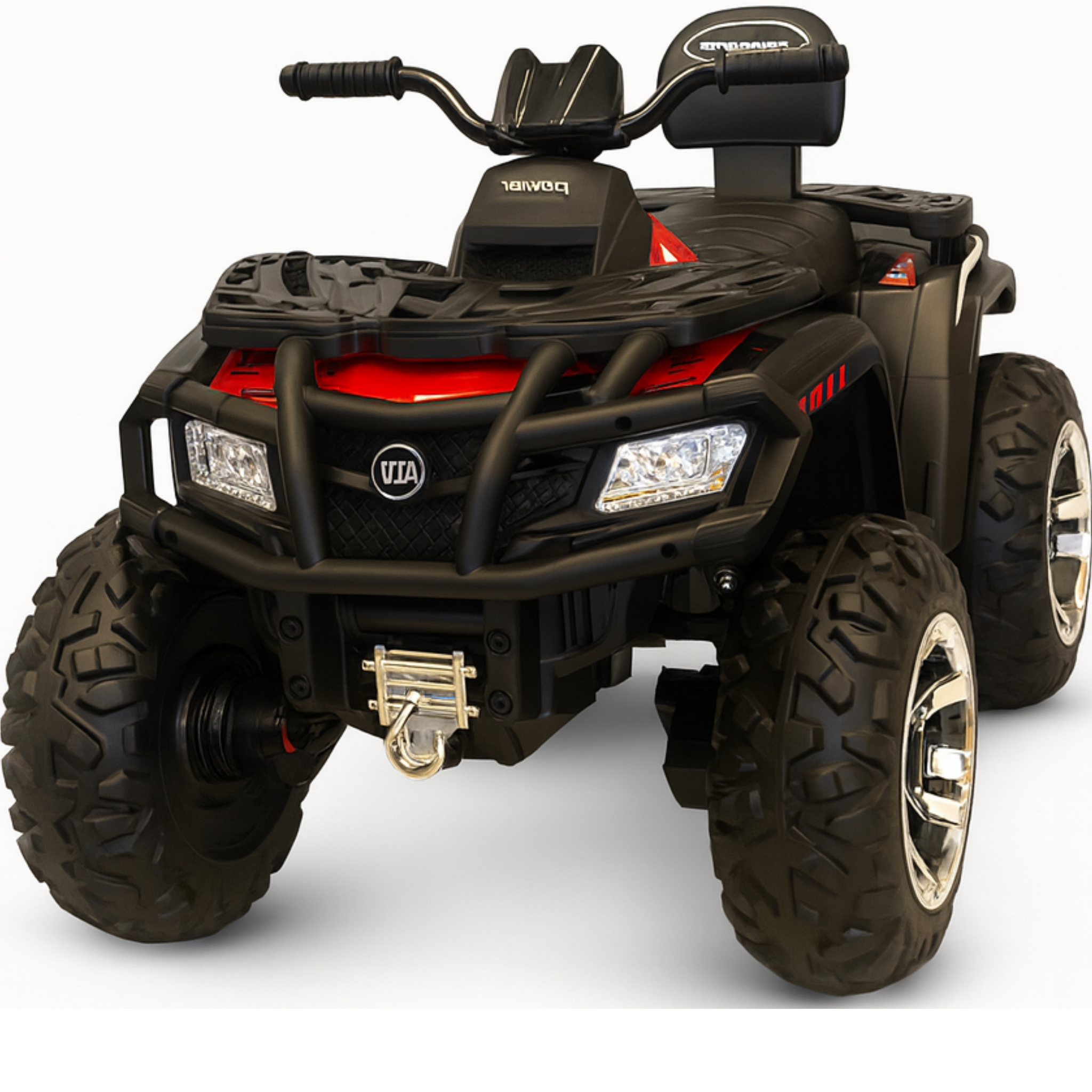 24V Red Upgraded Titan Edition 4x4 Ride-On Quad ATV W/ EVA Rubber Wheels, Bluetooth Music & Lights