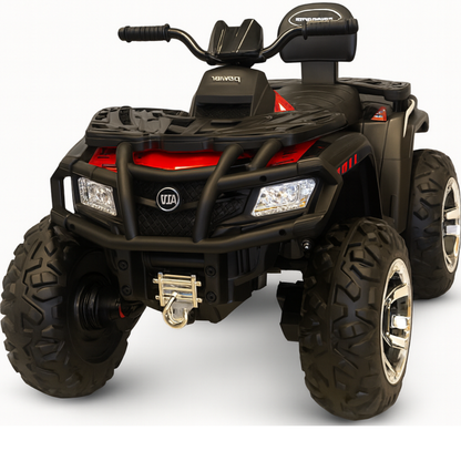 24V Red Upgraded Titan Edition 4x4 Ride-On Quad ATV W/ EVA Rubber Wheels, Bluetooth Music & Lights
