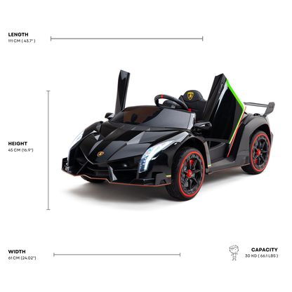 12V Black Lamborghini Veneno 4X4 Limited Edition Ride-on Car W/ EVA Rubber Wheels, Bluetooth & RC