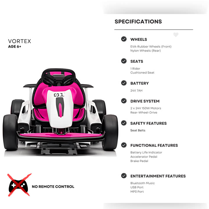 Pink 24V Upgraded Vortex Drifting Go Kart.