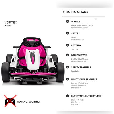 Pink 24V Upgraded Vortex Drifting Go Kart.