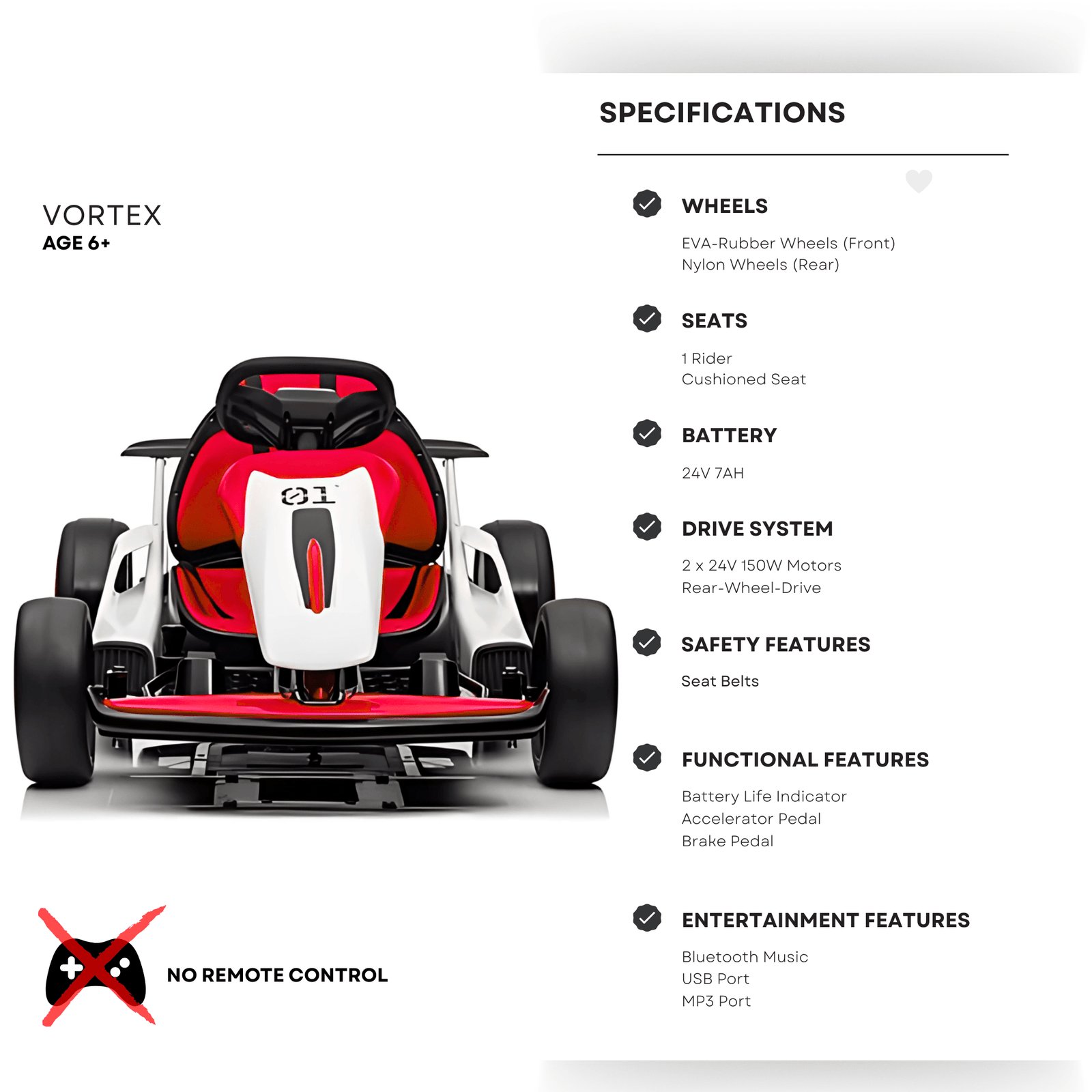 Red 24V Upgraded Vortex Drifting Go Kart.