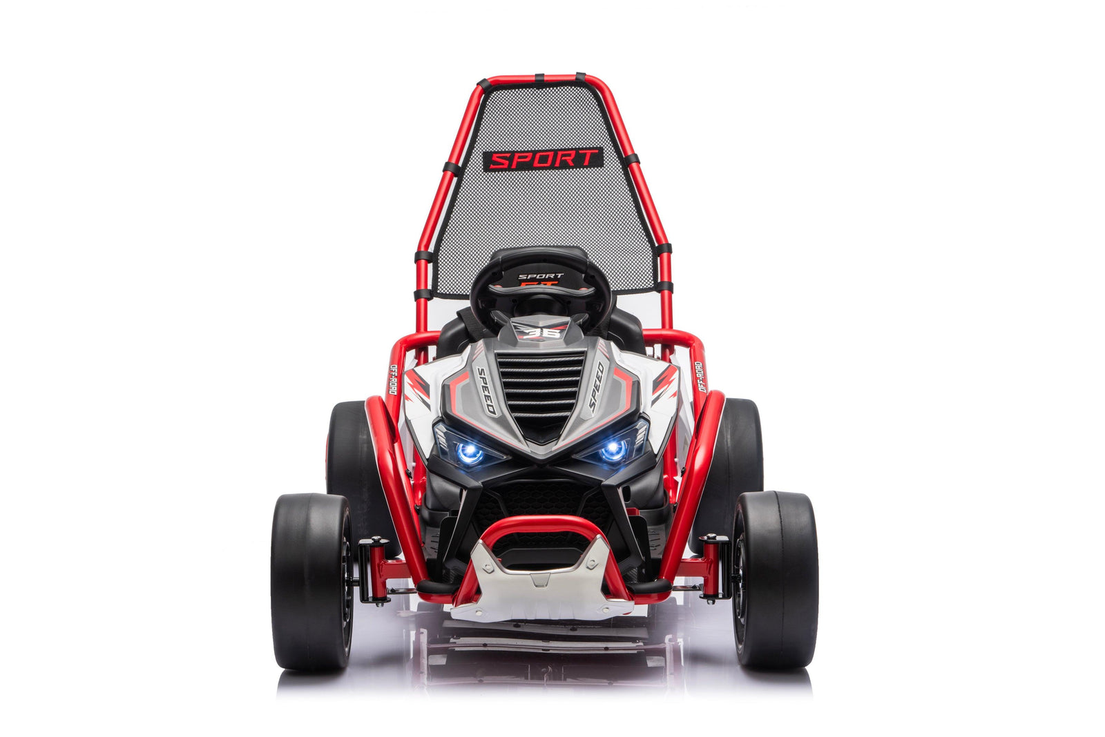 Red Outlaw Edition 24V Kids Electric Go-Kart with Quiet Dual Motors, Music Player, EVA Front Wheels.