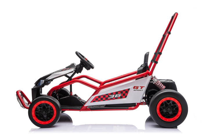 Red Outlaw Edition 24V Kids Electric Go-Kart with Quiet Dual Motors, Music Player, EVA Front Wheels.