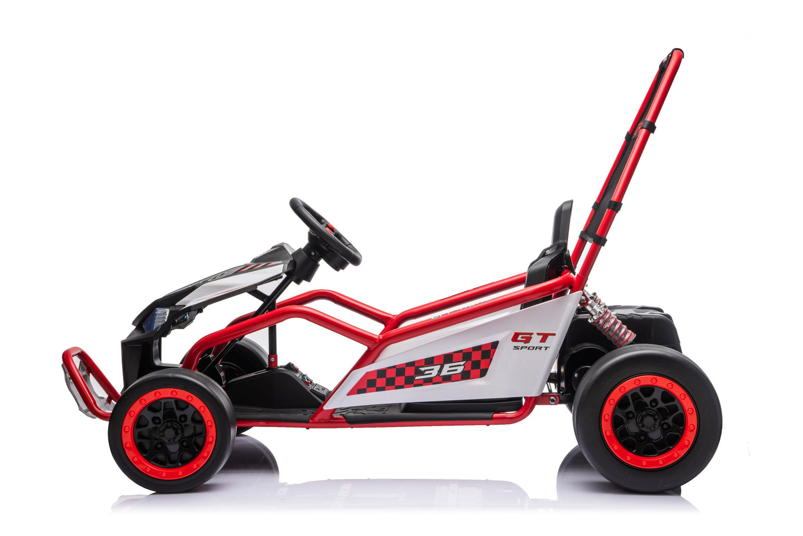 Red Outlaw Edition 24V Kids Electric Go-Kart with Quiet Dual Motors, Music Player, EVA Front Wheels.