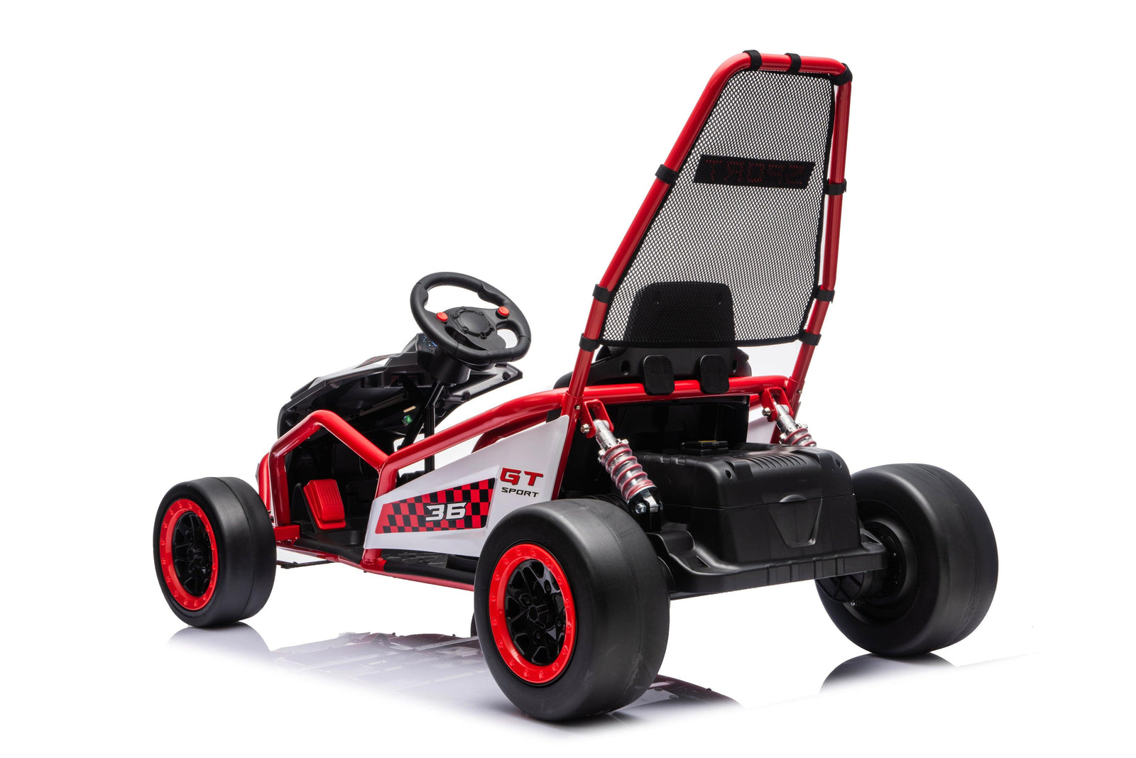 Red Outlaw Edition 24V Kids Electric Go-Kart with Quiet Dual Motors, Music Player, EVA Front Wheels.