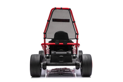 Red Outlaw Edition 24V Kids Electric Go-Kart with Quiet Dual Motors, Music Player, EVA Front Wheels.