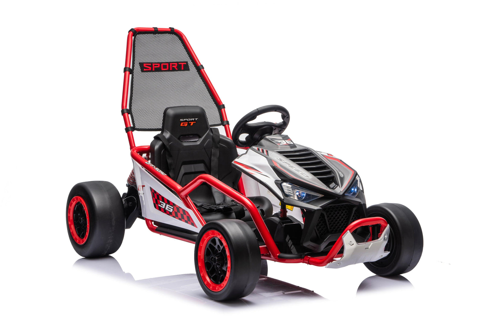 Red Outlaw Edition 24V Kids Electric Go-Kart with Quiet Dual Motors, Music Player, EVA Front Wheels.