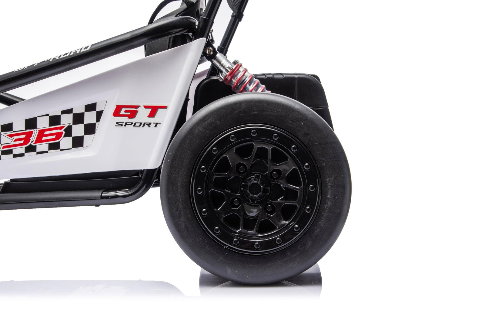 Red Outlaw Edition 24V Kids Electric Go-Kart with Quiet Dual Motors, Music Player, EVA Front Wheels.