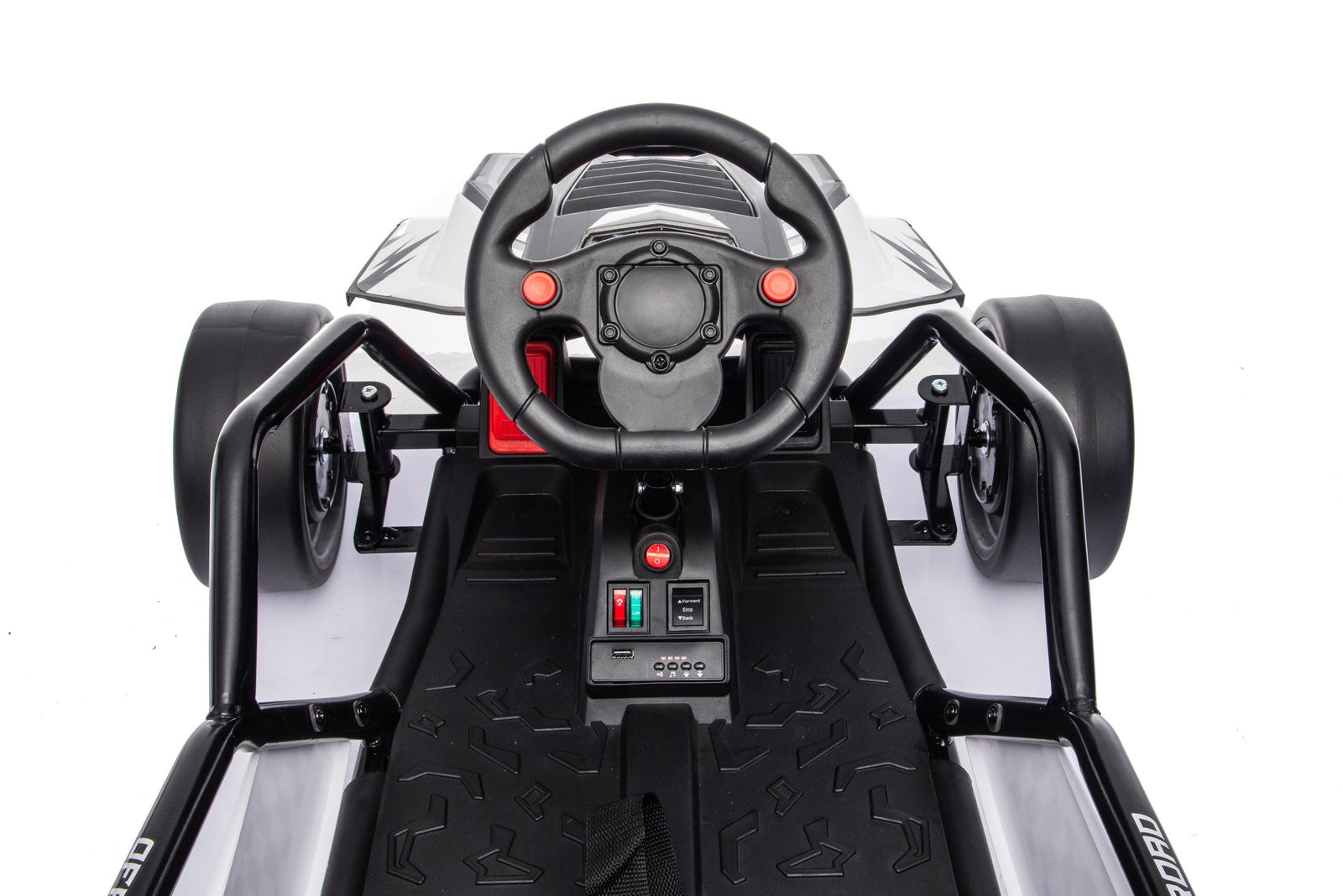 Red Outlaw Edition 24V Kids Electric Go-Kart with Quiet Dual Motors, Music Player, EVA Front Wheels.