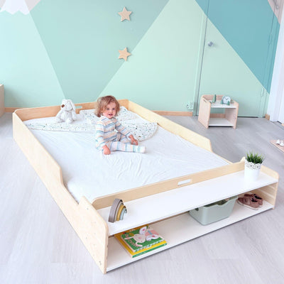 APPLE FULL - Montessori Floor Bed with Shelves.