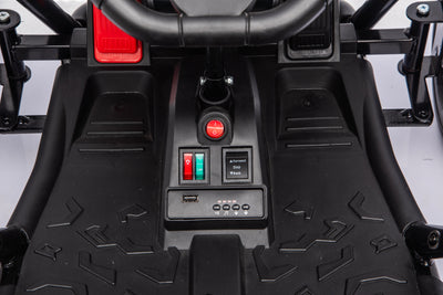 Black Outlaw Edition 24V go-kart dashboard with USB music player and battery display