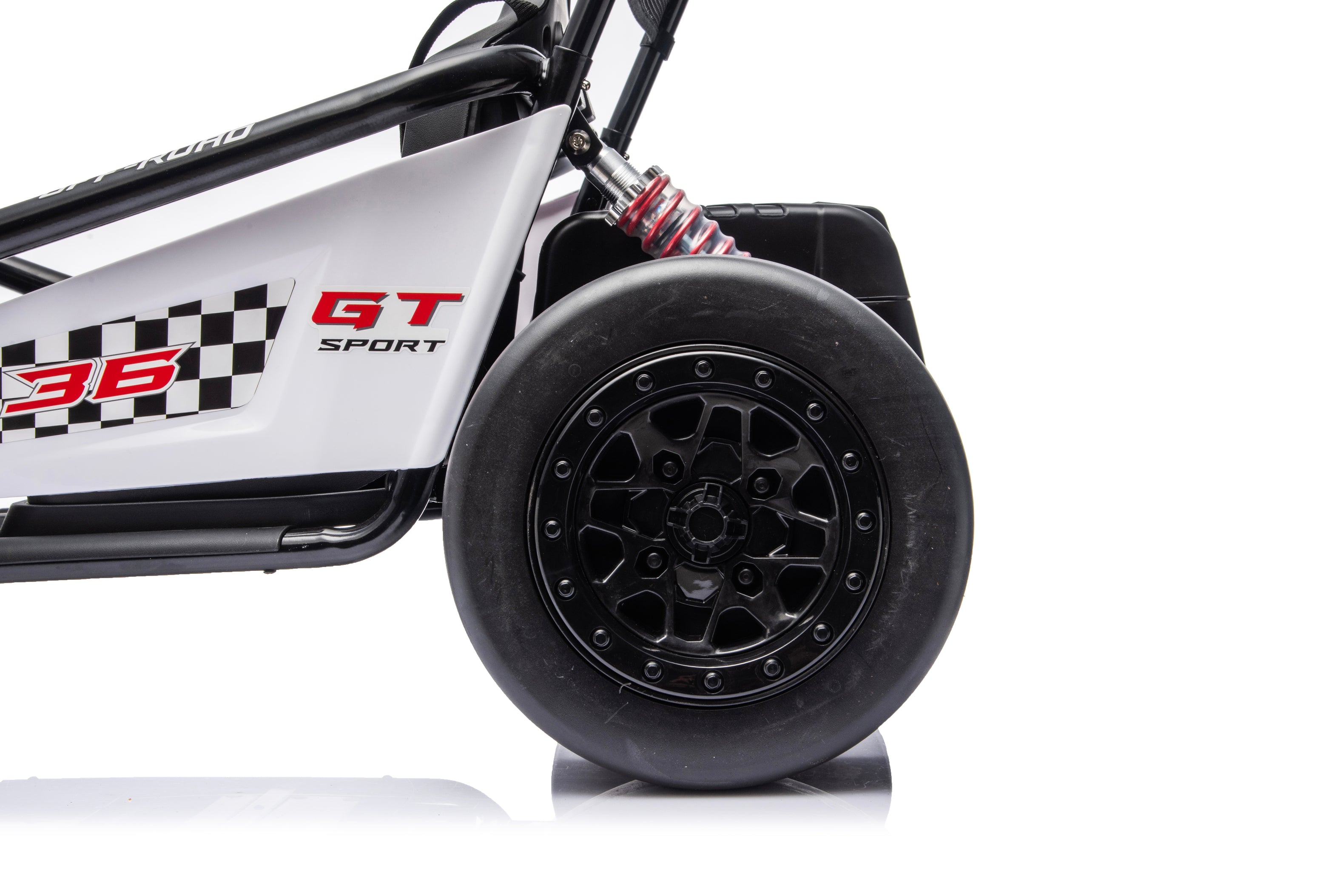 Black Outlaw Edition kids go-kart seat with secure five-point seat belt