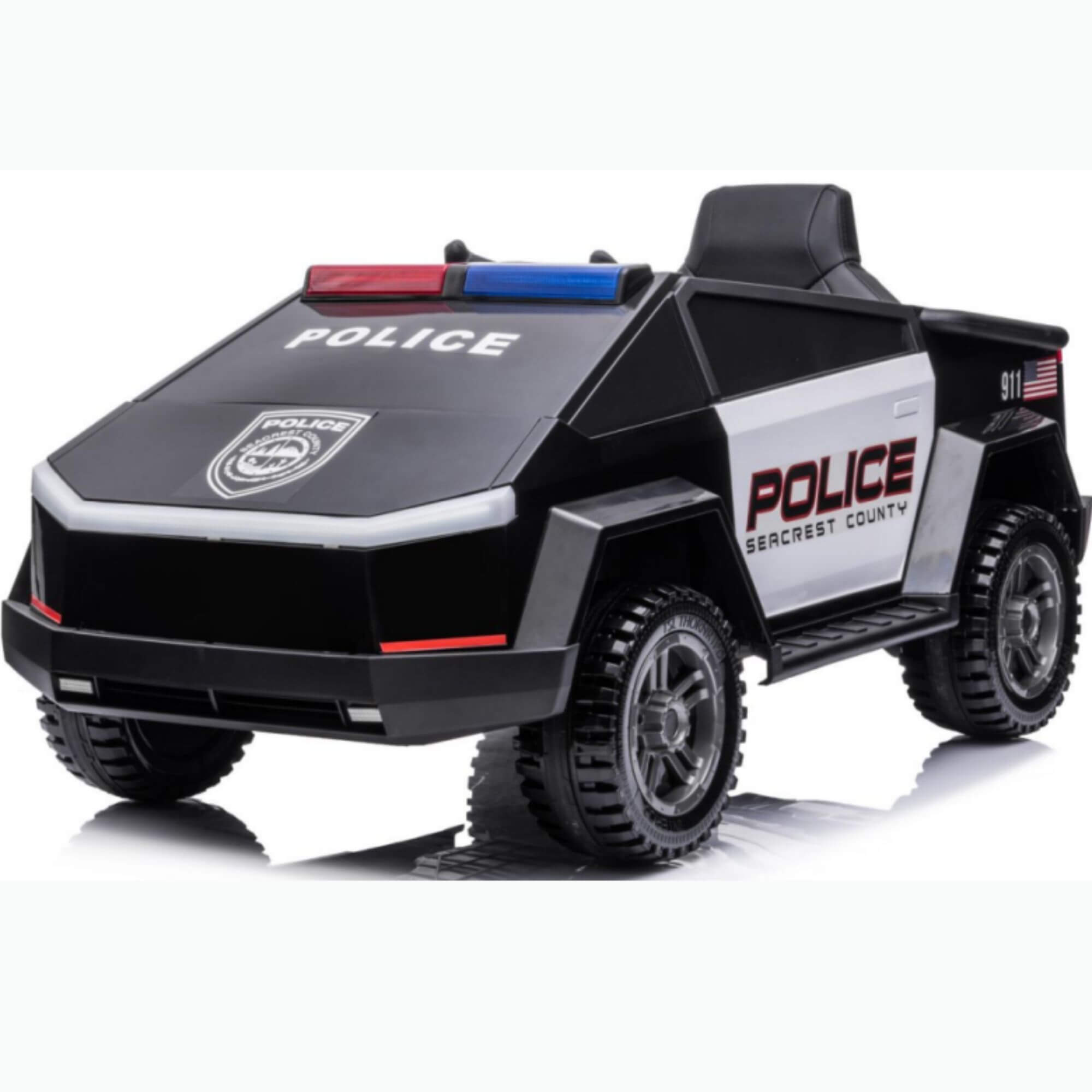 Future Police 12V Ride On Truck, 4x4, Leather Seat, Siren, BT, Rubber Wheels, RC image 9