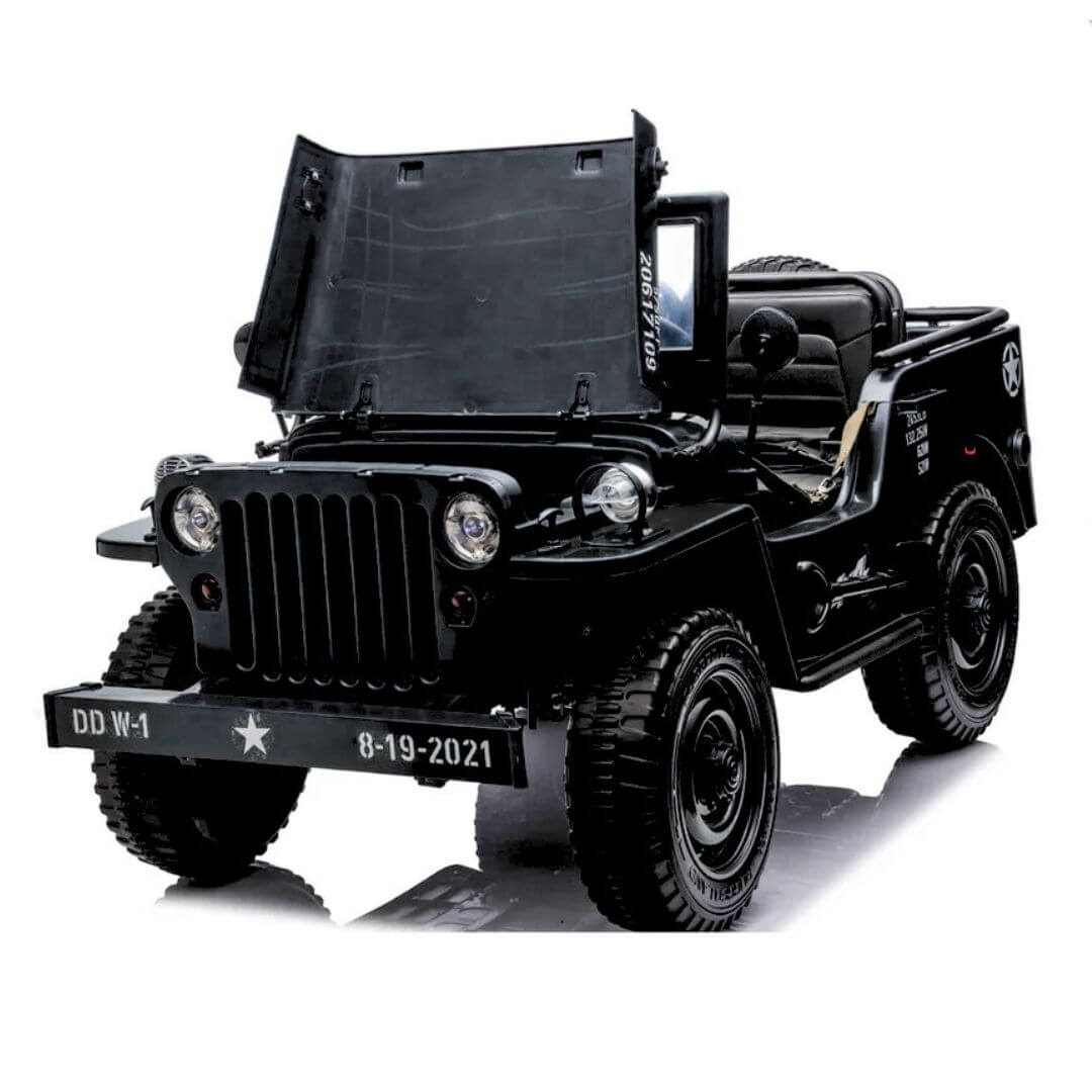 Black 12V Limited Edition Kids 1-Seater Military Ride-on Truck with Rubber Wheels, Music, RC image 1