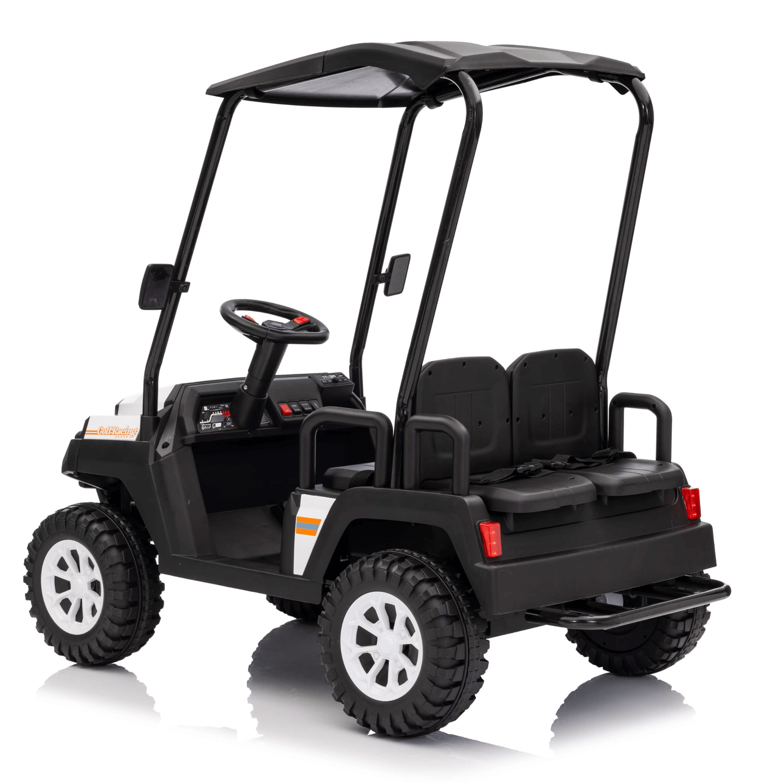 24V White Golf Buggy Edition 4-Seater 4x4 Kids' Ride-On UTV W/ Canopy, EVA Rubber Wheels, Music & RC.