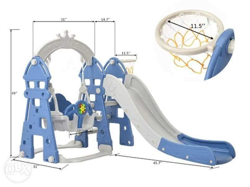 Luxury 5 in 1 Castle Edition Playset Toddlers and Baby Slide with Full Step, Swing, Basket Ball Net image 9