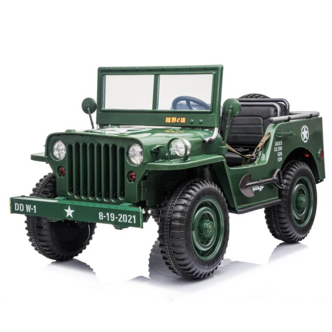 Green 12V Limited Edition Kids 1-Seater Military Ride-on Truck with Rubber Wheels, Music, RC image 8