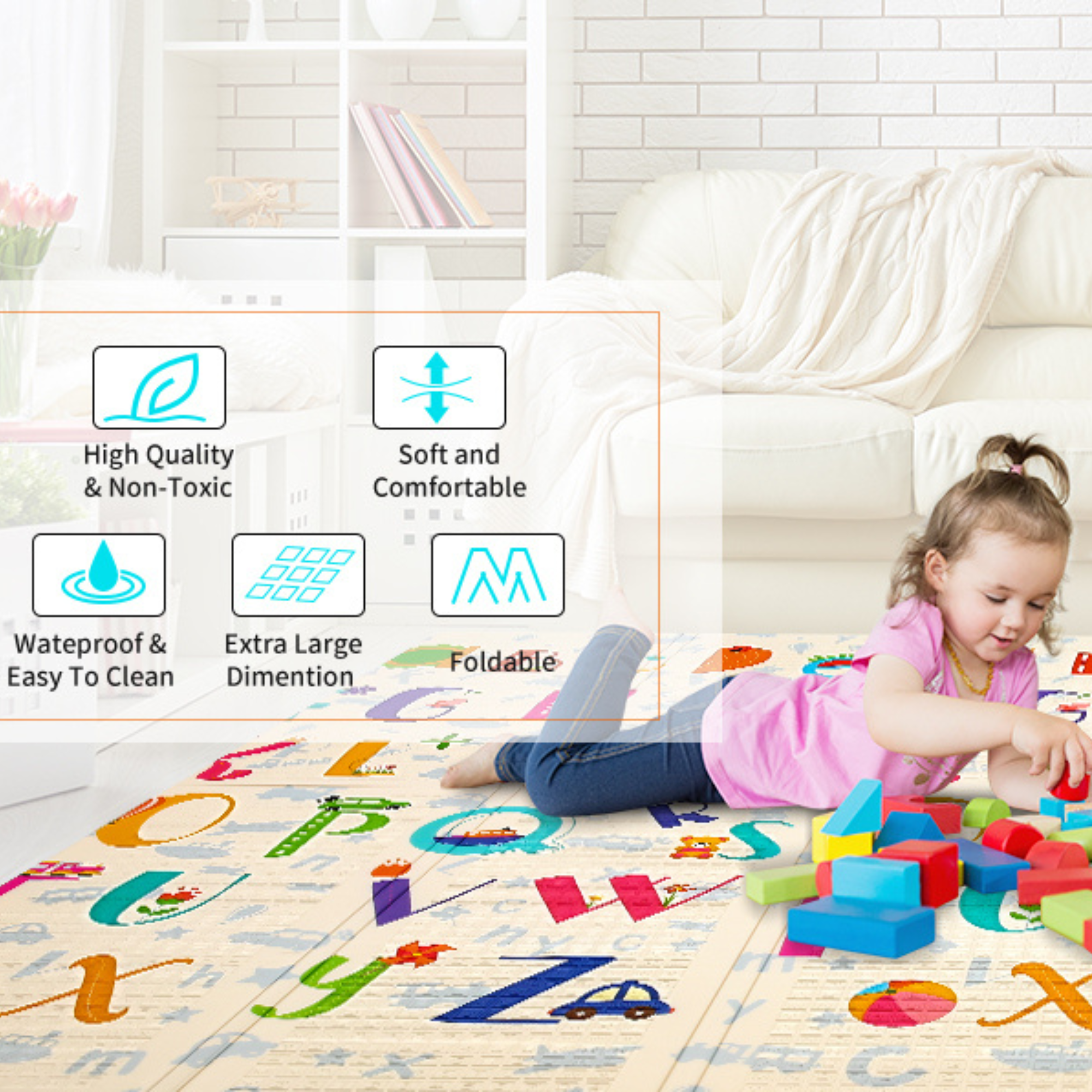 XL Double Sided Foldable, Waterproof Foam Play Mat ABC Edition, 200x180x1cm image 25
