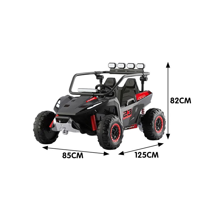 Black 24V Thunder X Pro 2-Seater Ride-On Buggy | Silent Motors, EVA Wheels & Leather Seats