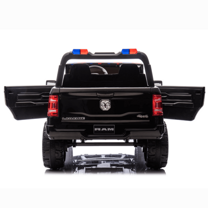 24V Kids' Police Edition XXL 2-Seater 4x4 RAM 3500 Ride-On Truck W/ Siren, EVA Rubber Wheels, Music & RC