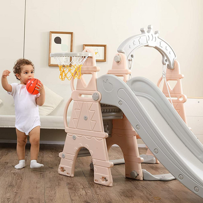Pink Luxury 5-in-1 Castle Edition Playset for Kids W/ Slide, Closed Steps, Swing & Basketball Hoop